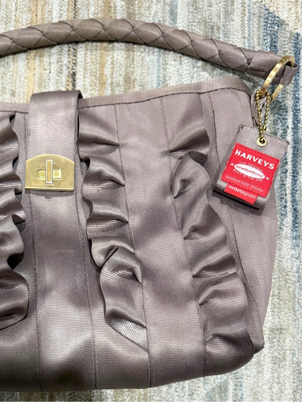 Harveys Mauve Taupe Ruffle Shoulder Bag with Braided Handle